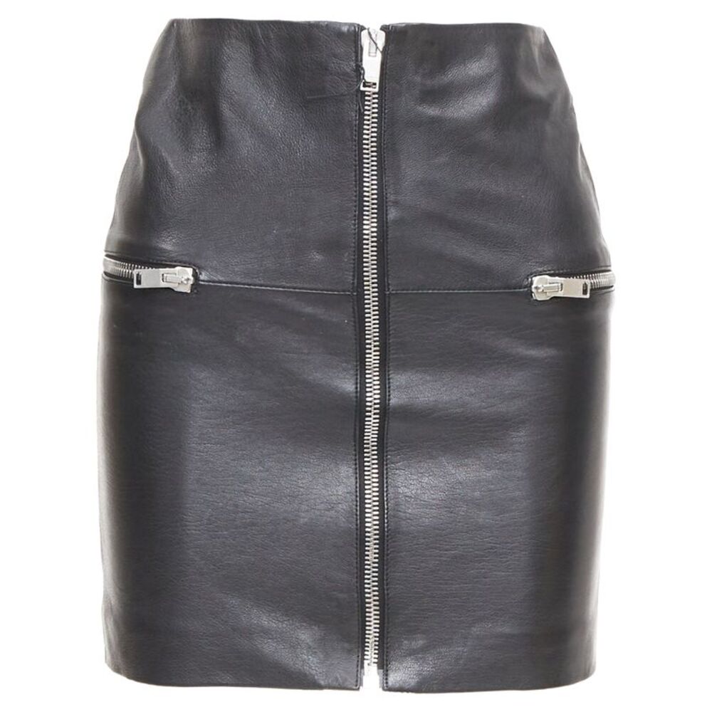 Saint Laurent 2014 Black Leather Exposed Zip Skirt